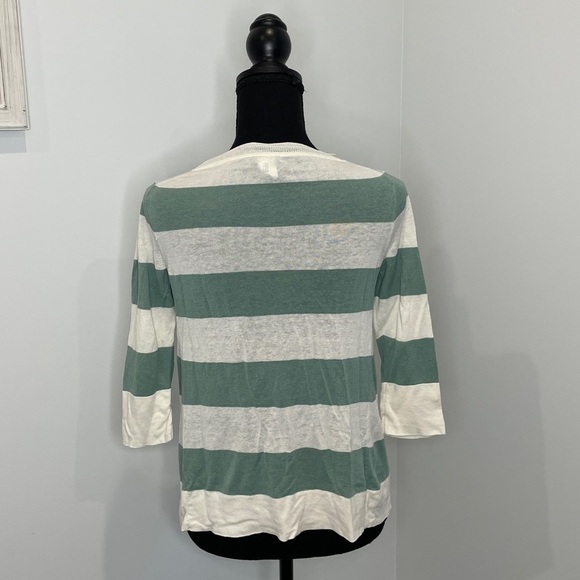 J.Crew Green Beige Stripe 3/4 Sleeve Top - Picture 4 of 5